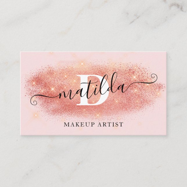 Elegant ro glitter rosa makeup artist visitkort (Framsida)
