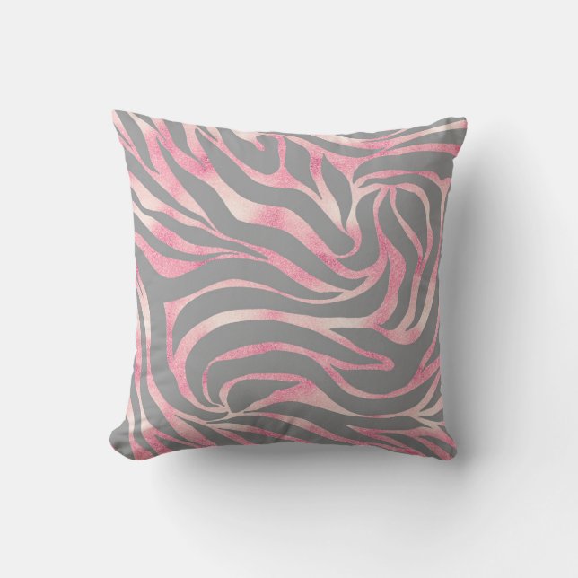 Elegant Ro Glitter Zebra Grått Animaliska utskrift Kudde (Framsida)