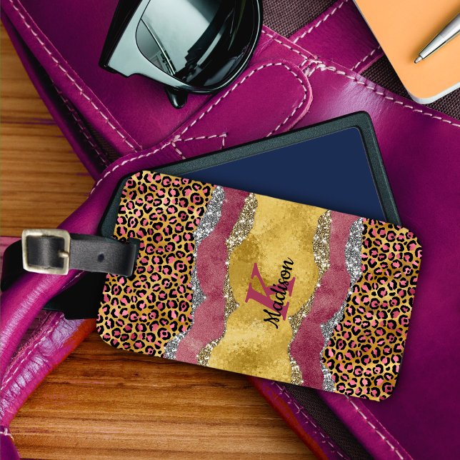 Elegant  ro-glittermongram för djurtryck bagagebricka (Skapare uppladdad)