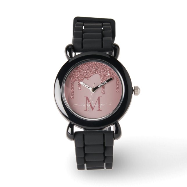 Elegant Ro Gnistra Guld Glitter driver Monogram Armbandsur (Framsida)