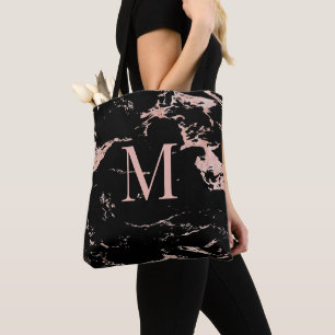 Elegant Ro Gold Foil Black Marble Monogram Tygkasse