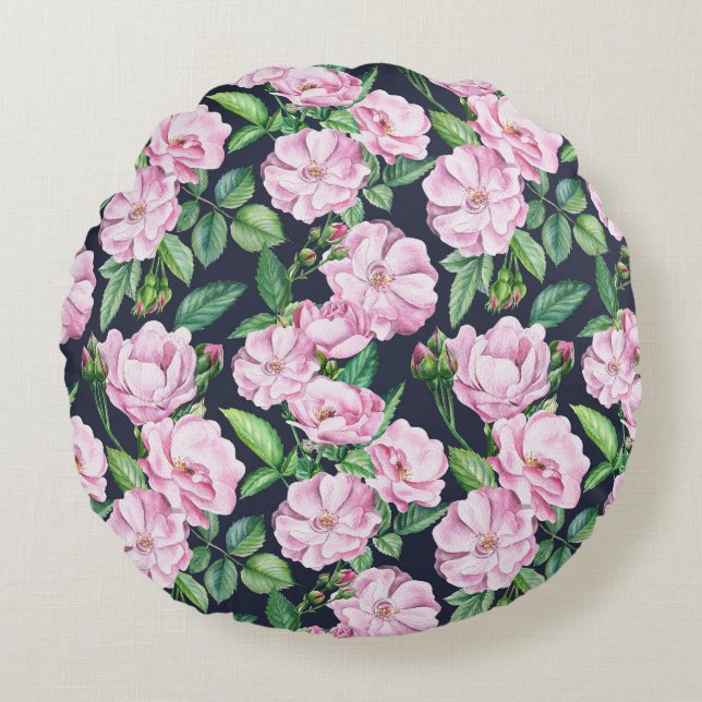 Elegant Ro Grenar vattenfärg Rund Kudde (Framsidan)