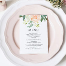 Elegant  Ro & Grey Blommigt Bröllop Menu
