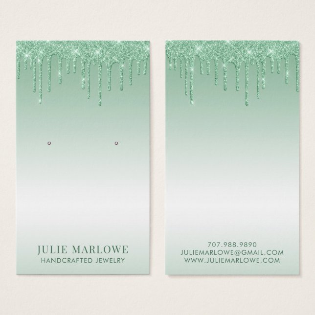 Elegant Ro Grönt Glitter Drips för metallisk avläs Visitkort (Framsida & baksida)
