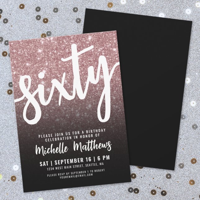 Elegant Ro Guld 60:e födelsedagen Inbjudningar (Elegant Rose Gold 60th Birthday Invitation)