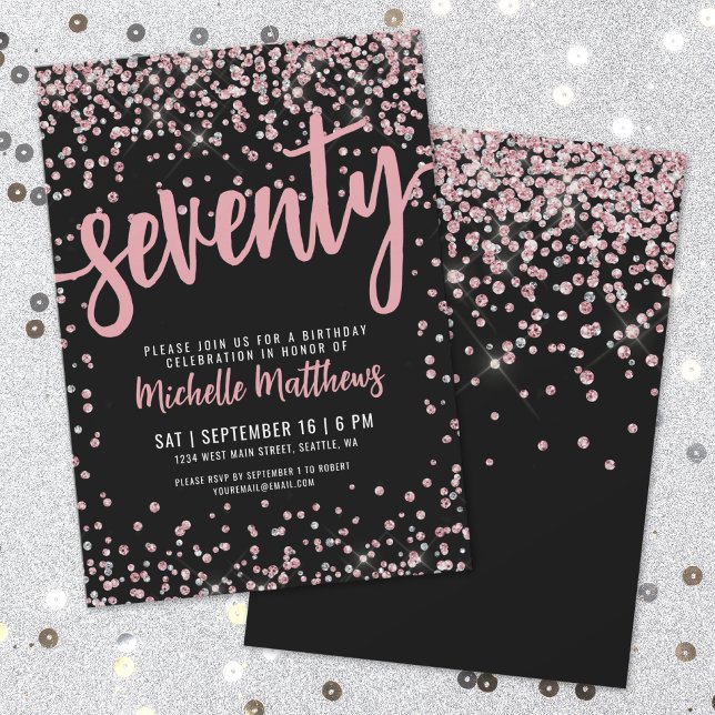 Elegant Ro Guld 70:e födelsedagen Inbjudningar (Elegant Rose Gold 70th Birthday Invitation)