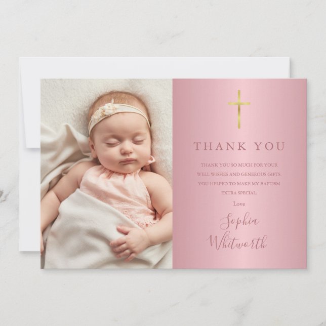 Elegant Ro Guld Baptism Christening Photo Tack Kort (Framsida)