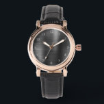 Elegant Ro Guld & Black Leather Strap Women's Armbandsur<br><div class="desc">Elegant Svart läderband kvinnoklocka med accenter från ro guld,  en borstad uppringning från metall stil och vita siffror.</div>