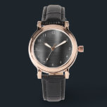 Elegant Ro Guld & Black Leather Strap Women's Armbandsur<br><div class="desc">Elegant Svart läderband kvinnoklocka med accenter från ro guld,  en borstad uppringning från metall stil och vita siffror.</div>