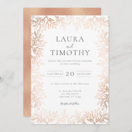 Elegant Ro Guld Blommigt Gräns Typografi Bröllop Inbjudningar