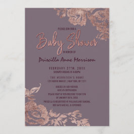 Elegant Ro Guld Blommigt Lila Mauve Baby Shower Inbjudningar