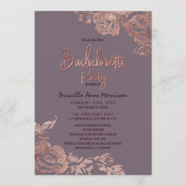 Elegant Ro Guld Blommigt Lila Mauve Bachelorette Inbjudningar