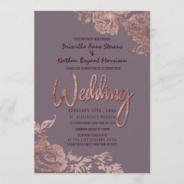 Elegant Ro Guld Blommigt Lila Mauve Bröllop Inbjudningar