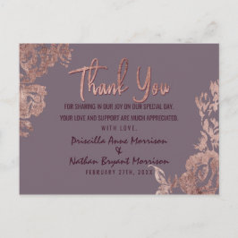 Elegant Ro Guld Blommigt Lila Mauve Tack Vykort