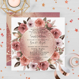 Elegant Ro Guld Blommigt och Glitter Bat mitzvah Inbjudningar