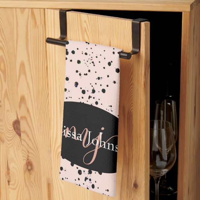 Elegant Ro Guld-brev på Svart Köks till köket Kökshandduk (Thirds Fold)