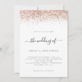 Elegant, Ro Guld, Bröllop vid Glitter Inbjudningar