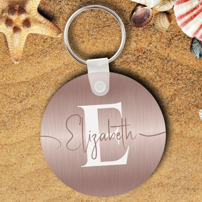 Elegant Ro Guld Brushed Metall Girly Monogrammed Nyckelring (Skapare uppladdad)