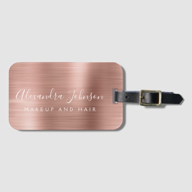 Elegant Ro Guld Brushed Metall Monogram Namn Bagagebricka (Framsida horisontal)