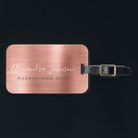 Elegant Ro Guld Brushed Metall Monogram Namn Bagagebricka<br><div class="desc">Elegant och Modern Ro Guld -  Rosa Brushed Metall Foil Monogram Cursive Script Namnteckning Namn och Job Title eller Position Professionell Luxury Luggage eller Bag Märkre. Den här märkrn är perfekt för Back to school,  Work,  Hair och Beauty Salon eller Traveling.</div>