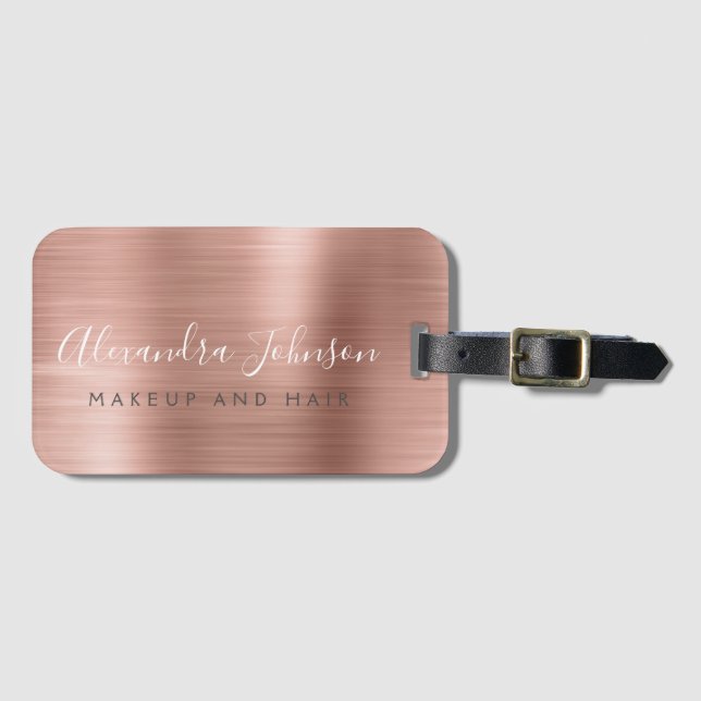 Elegant Ro Guld Brushed Metall Monogram Namn Bagagebricka (Framsida horisontal)