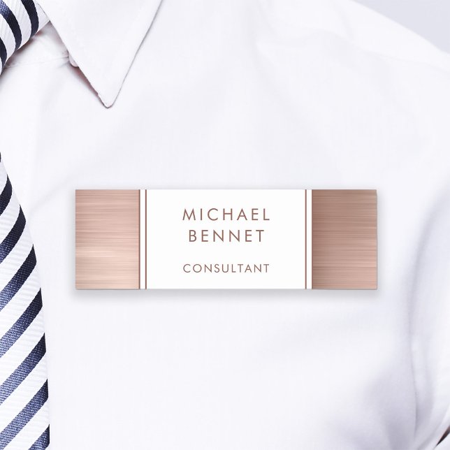 Elegant Ro Guld Brushed Metallic Business Namnbricka (Elegant Rose Gold Brushed Metallic Business Name Tag)