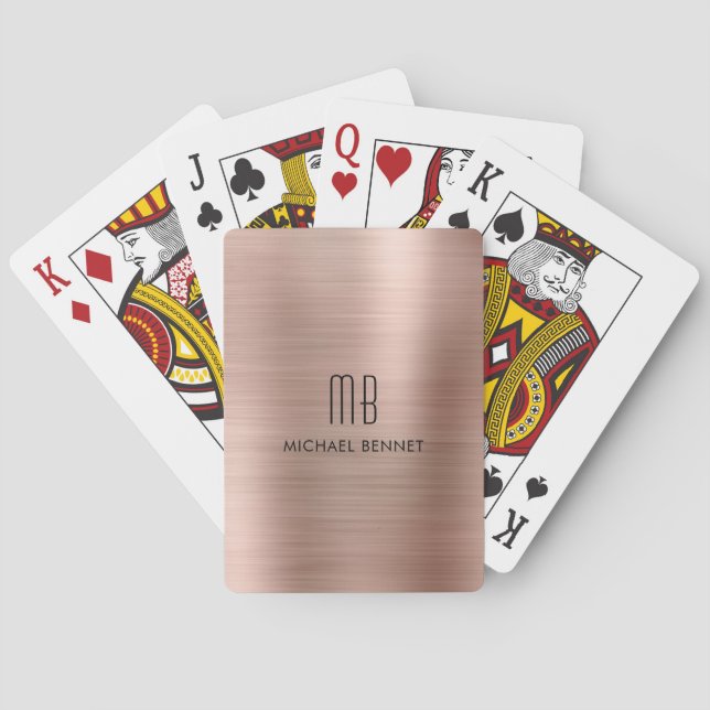 Elegant Ro Guld Brushed Metallic Monogram Namn Casinokort (Baksidan)