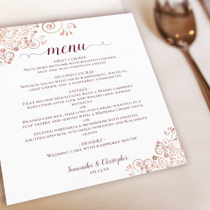 Elegant Ro Guld & Burgundy BUDGET Bröllop Menu