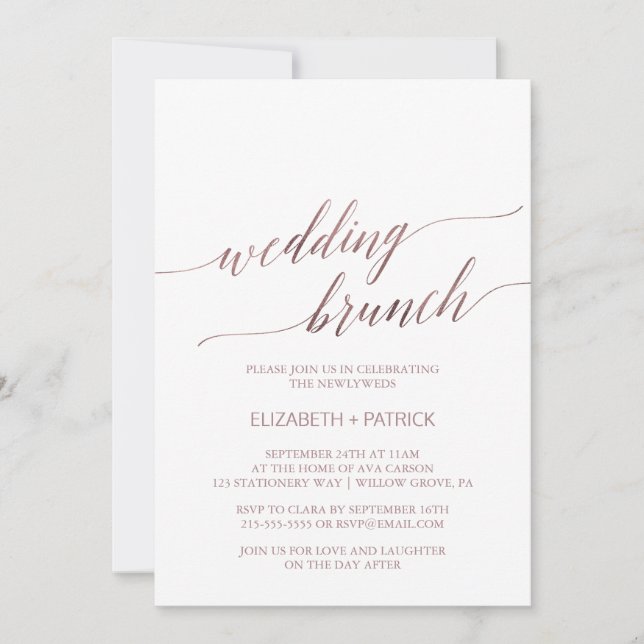 Elegant Ro Guld Calligraphy Bröllop Brunch Inbjudningar (Framsida)