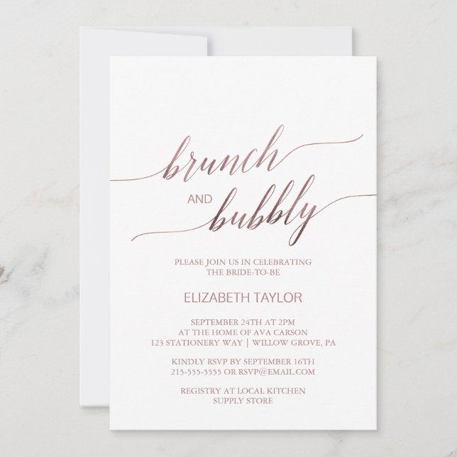 Elegant Ro Guld Calligraphy Brunch & Bubly Inbjudningar (Framsida)