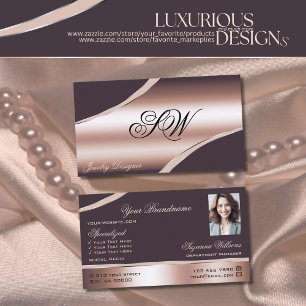 Elegant Ro Guld Curved Linjer Monogram och foto Visitkort