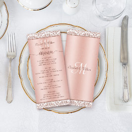 Elegant Ro Guld Damask Monogram Bröllop Meny