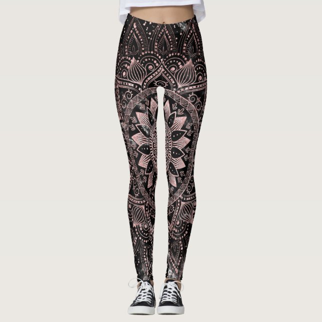 Elegant Ro Guld Dots Mandala Marble Leggings (Framsida)