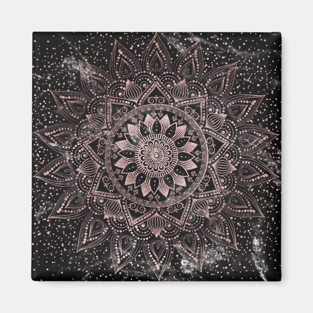 Elegant Ro Guld Dots Mandala Marble Magnet (Framsidan)