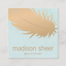 Elegant Ro Guld Feather Turquise Blue Linen Fyrkantigt Visitkort