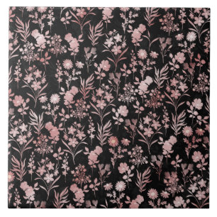 Elegant Ro Guld Flowers Black Botanical Kakelplatta