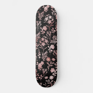 Elegant Ro Guld Flowers Black Botanical Mini Skateboard Bräda 18,5 Cm