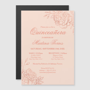 Elegant Ro Guld Flowers Rosa Blommigt Quinceanera Magnetisk Inbjudningskort