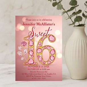 Elegant Ro Guld Gemstone Sweet 16 Birthday Inbjudningar