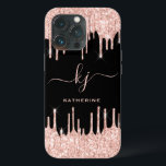 Elegant Ro Guld Glitter 2 Monogram-skript<br><div class="desc">Girly, Elegant, Sylish Ro Guld Glitter Drips 2 Monogram Script anpassningsbar personlig namn monogrammed iphone case. Med ett modernt lyxfaux rosa ros guld glitter som droppar ram, ett stort dubbla-tecken med monogramstil med dekortecken (stort storlekt initialer) och ett serieteckensnitt namn i rosa på svart bakgrund. Enkel att anpassa den. Underbar...</div>