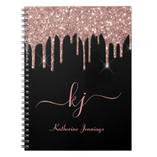 Elegant Ro Guld Glitter 2 Monogram-skript Anteckningsbok