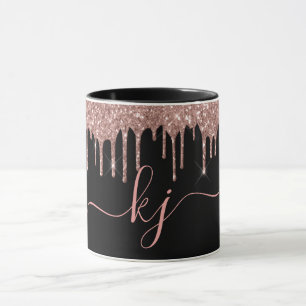 Elegant Ro Guld Glitter 2 Monogram-skript Mugg