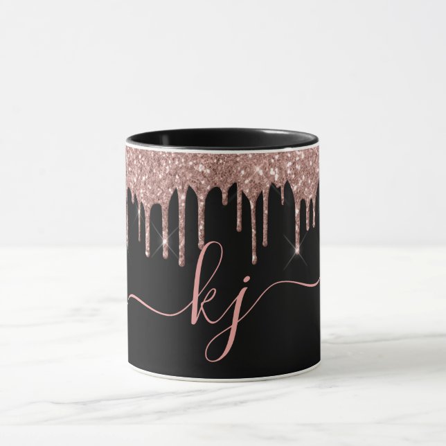 Elegant Ro Guld Glitter 2 Monogram-skript Mugg (Center)