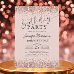 Elegant Ro Guld  Glitter 40:e födelsedagen Inbjudningar<br><div class="desc">Fira 40 fantastiska år med denna Elegant Ro Guld födelsedagsinbjudan till Glitter! Designad med en mjuk bakgrund för rosa och mousserande faux guld glitter accents, anger den här inbjudan tonen för en chic och snyggt ro. Helt redigerbart, gör att du kan anpassa information om ålder, namn och party - skapar...</div>