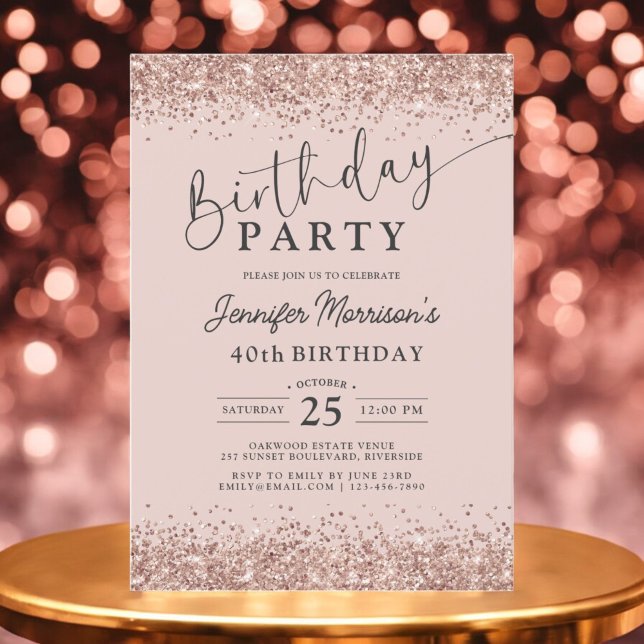 Elegant Ro Guld  Glitter 40:e födelsedagen Inbjudningar (Skapare uppladdad)
