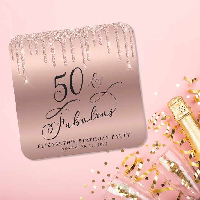 Elegant Ro Guld Glitter 50:e Födelsedagsfesten Underlägg Papper Kvadrat (Skapare uppladdad)