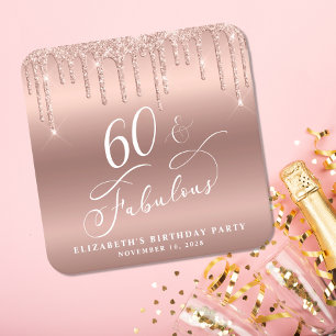 Elegant Ro Guld Glitter 60:e Födelsedagsfesten Underlägg Papper Kvadrat