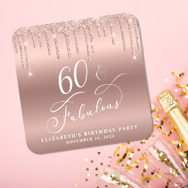 Elegant Ro Guld Glitter 60:e Födelsedagsfesten Underlägg Papper Kvadrat
