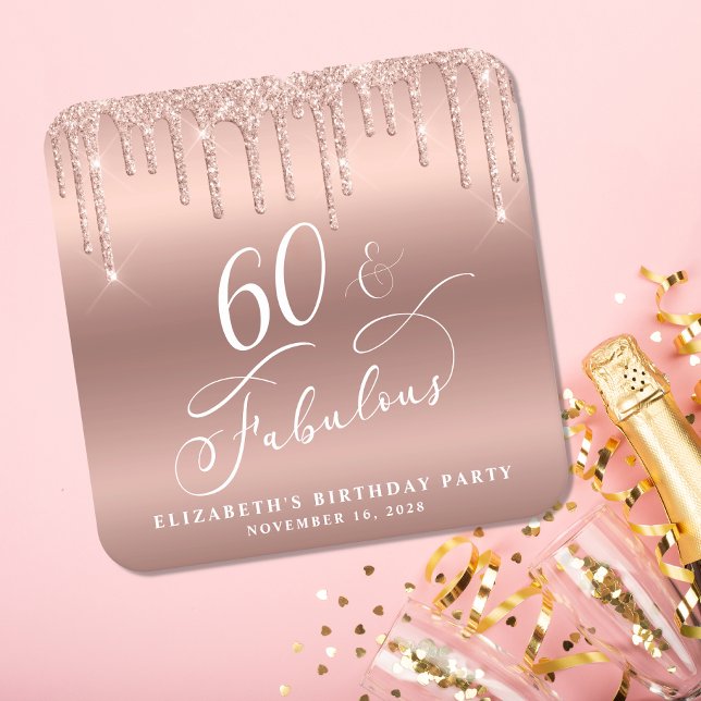 Elegant Ro Guld Glitter 60:e Födelsedagsfesten Underlägg Papper Kvadrat (Skapare uppladdad)
