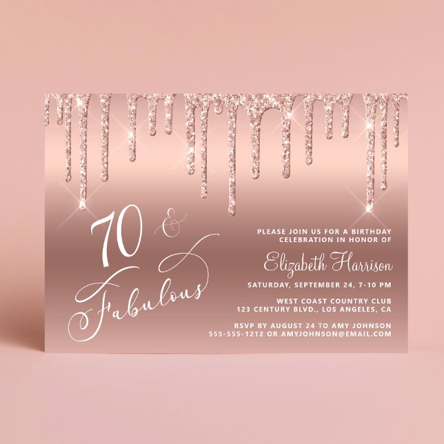 Elegant Ro Guld Glitter 70:e Födelsedagsfesten Inbjudningar (Celebrate her 70 years of sparkle with an elegant rose gold glitter birthday party invitation)